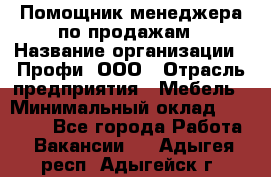 Помощник менеджера по продажам › Название организации ­ Профи, ООО › Отрасль предприятия ­ Мебель › Минимальный оклад ­ 60 000 - Все города Работа » Вакансии   . Адыгея респ.,Адыгейск г.